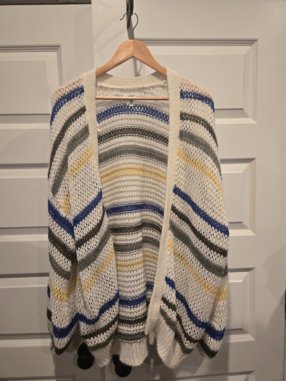 aerie Open-Front Striped Knit Cardigan - White/Blue/Green/Yellow